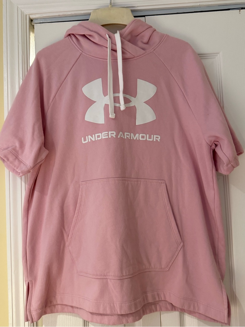 Under Armour Pink Short-Sleeve Pullover Hoodie with White Logo